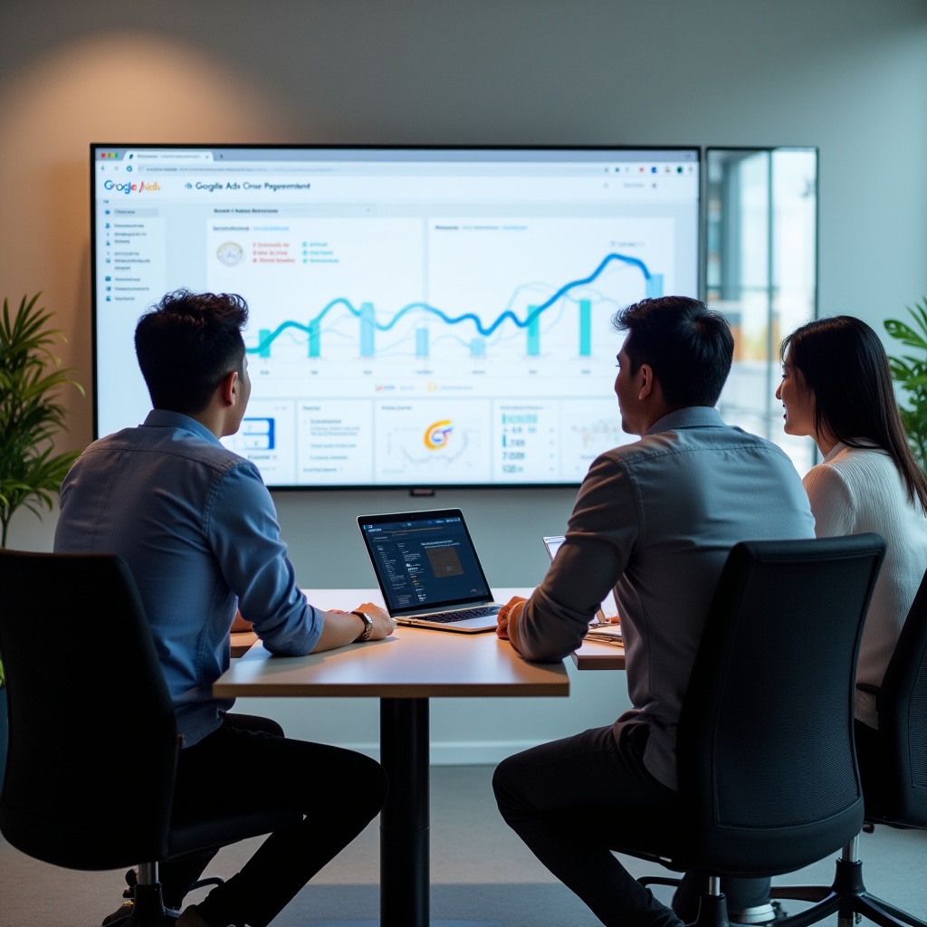 A business team reviewing Google Ads campaign performance