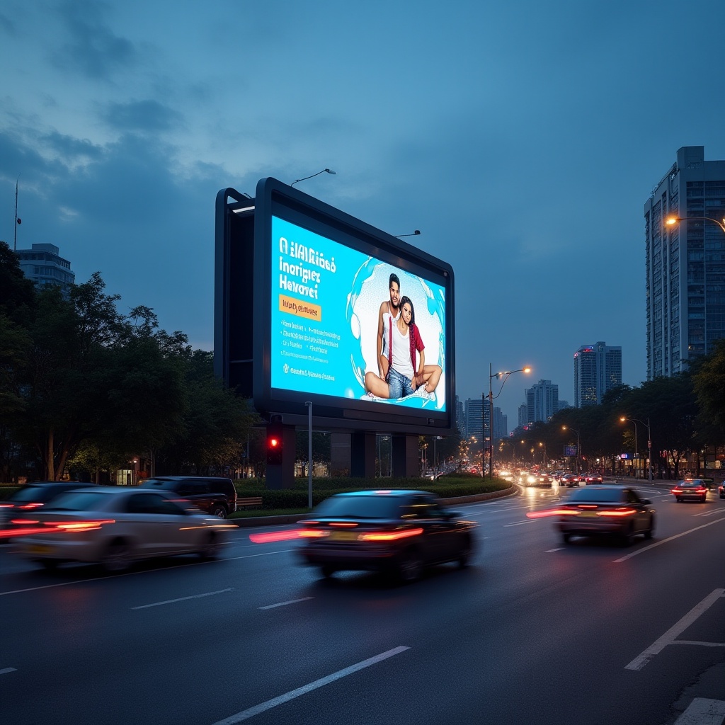 Digital billboard advertising in Malaysia at a busy city junction