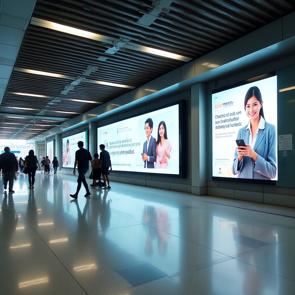 Train station advertising in MRT with poster and digital screen